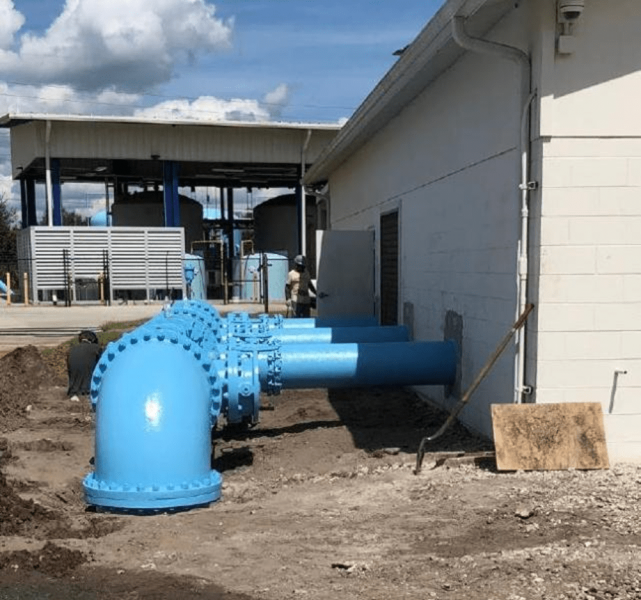 new header that was installed and connected to the water plant pumps